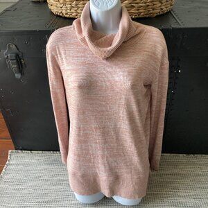 GAP Dusty Pink Cream Marled Loose Turtleneck Lightweight Long Sleeve Sweater X S